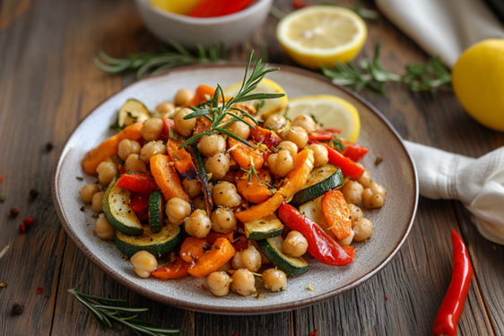 Ceci con verdure, limone e peperoncino