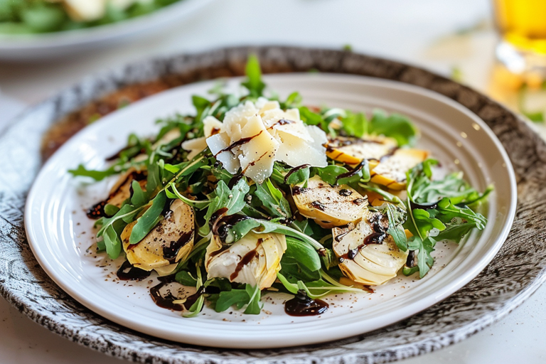 Insalata di carciofi con rucola, parmigiano e balsamico