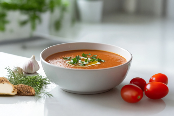 Zuppa di Eddo con pomodorini e erbette